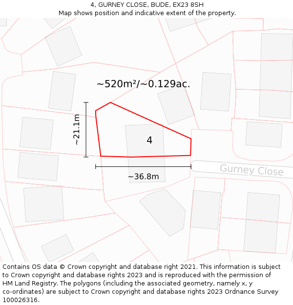 4, GURNEY CLOSE, BUDE, EX23 8SH: Plot and title map