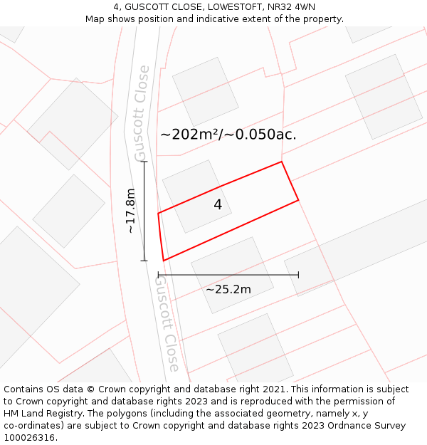 4, GUSCOTT CLOSE, LOWESTOFT, NR32 4WN: Plot and title map
