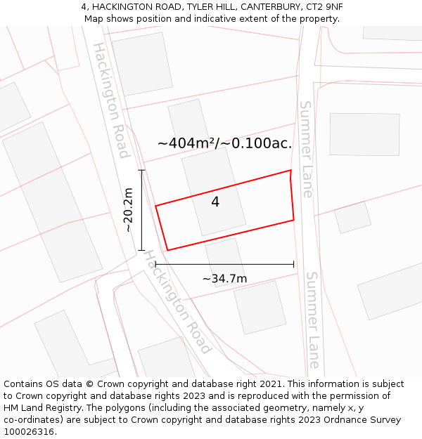 4, HACKINGTON ROAD, TYLER HILL, CANTERBURY, CT2 9NF: Plot and title map