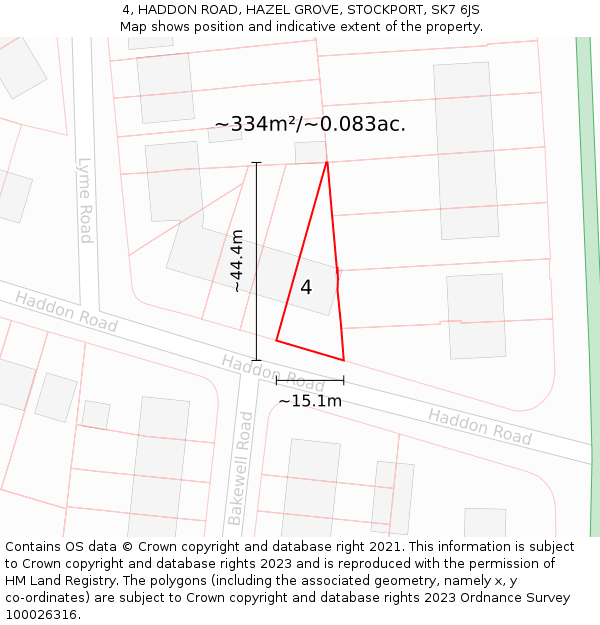 4, HADDON ROAD, HAZEL GROVE, STOCKPORT, SK7 6JS: Plot and title map