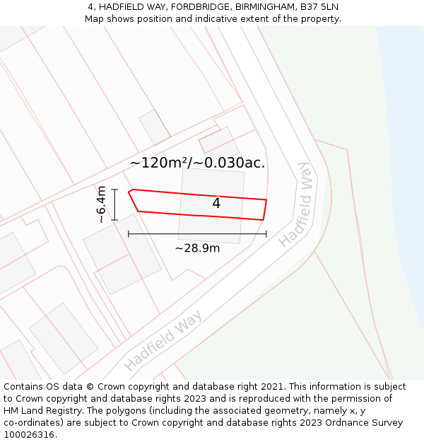 4, HADFIELD WAY, FORDBRIDGE, BIRMINGHAM, B37 5LN: Plot and title map