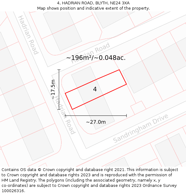4, HADRIAN ROAD, BLYTH, NE24 3XA: Plot and title map
