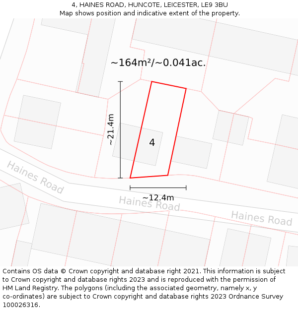 4, HAINES ROAD, HUNCOTE, LEICESTER, LE9 3BU: Plot and title map