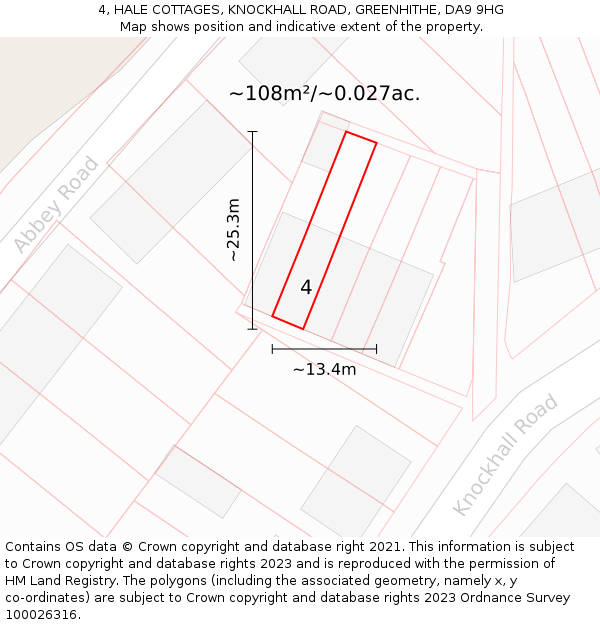 4, HALE COTTAGES, KNOCKHALL ROAD, GREENHITHE, DA9 9HG: Plot and title map