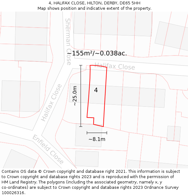 4, HALIFAX CLOSE, HILTON, DERBY, DE65 5HH: Plot and title map