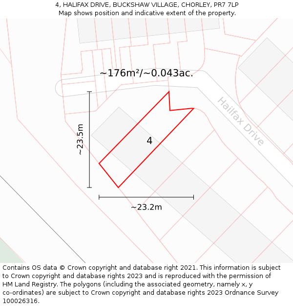 4, HALIFAX DRIVE, BUCKSHAW VILLAGE, CHORLEY, PR7 7LP: Plot and title map