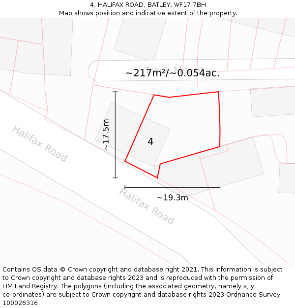 4, HALIFAX ROAD, BATLEY, WF17 7BH: Plot and title map