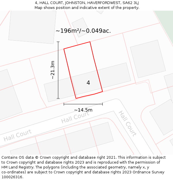 4, HALL COURT, JOHNSTON, HAVERFORDWEST, SA62 3LJ: Plot and title map