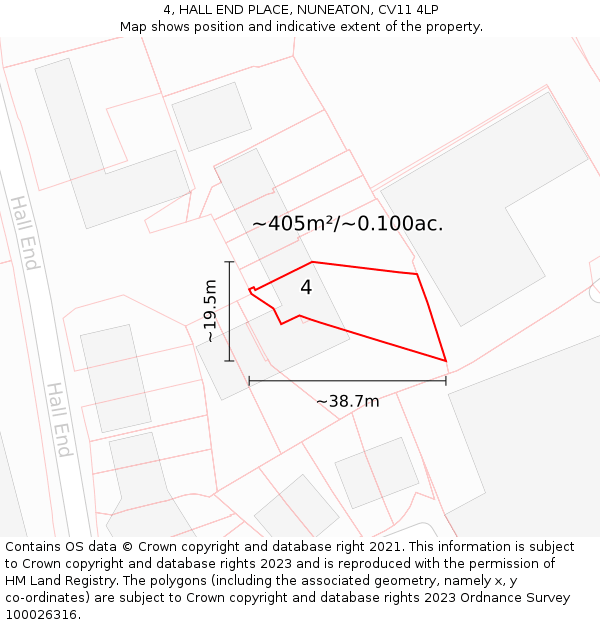 4, HALL END PLACE, NUNEATON, CV11 4LP: Plot and title map