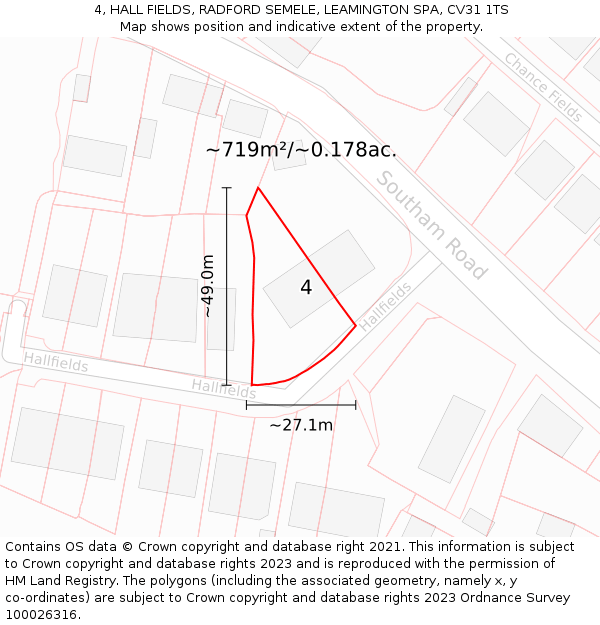 4, HALL FIELDS, RADFORD SEMELE, LEAMINGTON SPA, CV31 1TS: Plot and title map