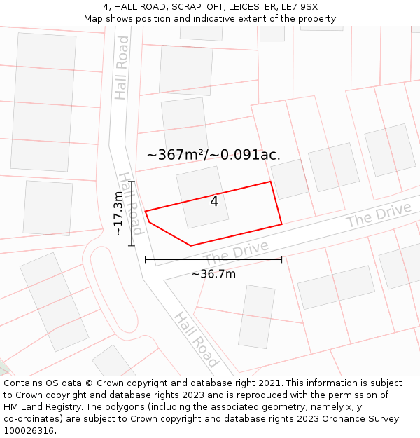 4, HALL ROAD, SCRAPTOFT, LEICESTER, LE7 9SX: Plot and title map