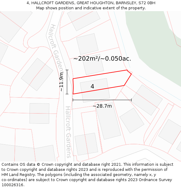 4, HALLCROFT GARDENS, GREAT HOUGHTON, BARNSLEY, S72 0BH: Plot and title map