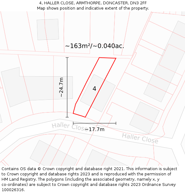 4, HALLER CLOSE, ARMTHORPE, DONCASTER, DN3 2FF: Plot and title map