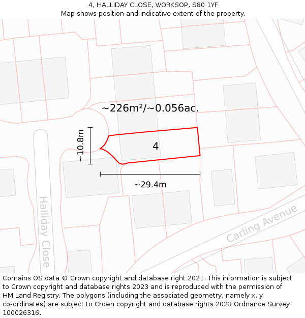 4, HALLIDAY CLOSE, WORKSOP, S80 1YF: Plot and title map