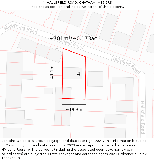 4, HALLSFIELD ROAD, CHATHAM, ME5 9RS: Plot and title map