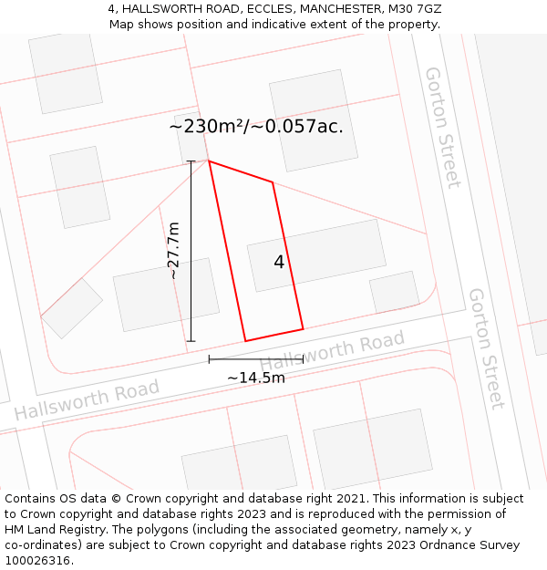 4, HALLSWORTH ROAD, ECCLES, MANCHESTER, M30 7GZ: Plot and title map