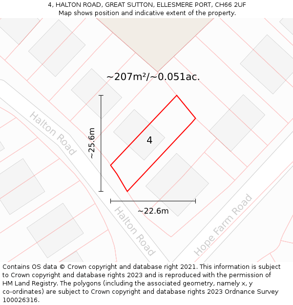 4, HALTON ROAD, GREAT SUTTON, ELLESMERE PORT, CH66 2UF: Plot and title map