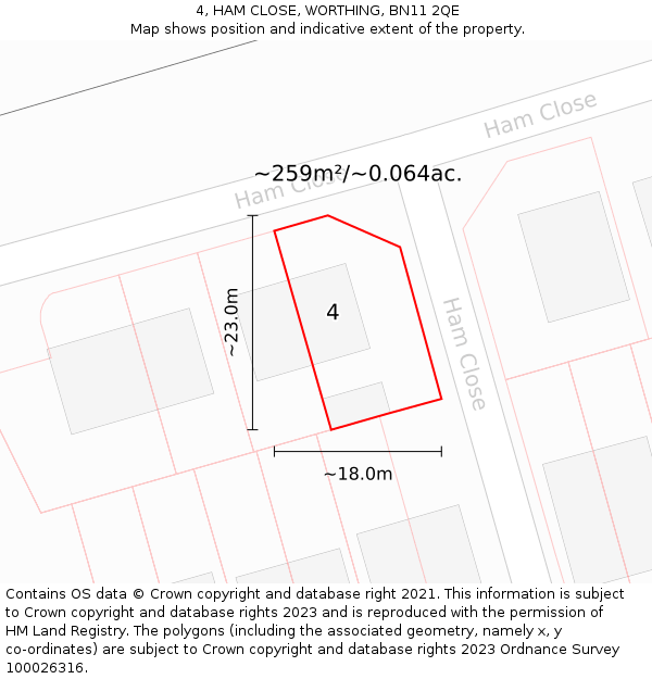 4, HAM CLOSE, WORTHING, BN11 2QE: Plot and title map
