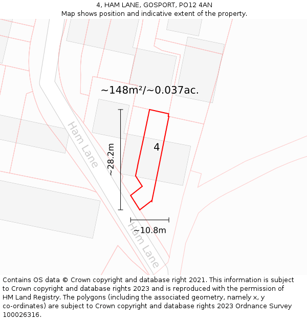 4, HAM LANE, GOSPORT, PO12 4AN: Plot and title map