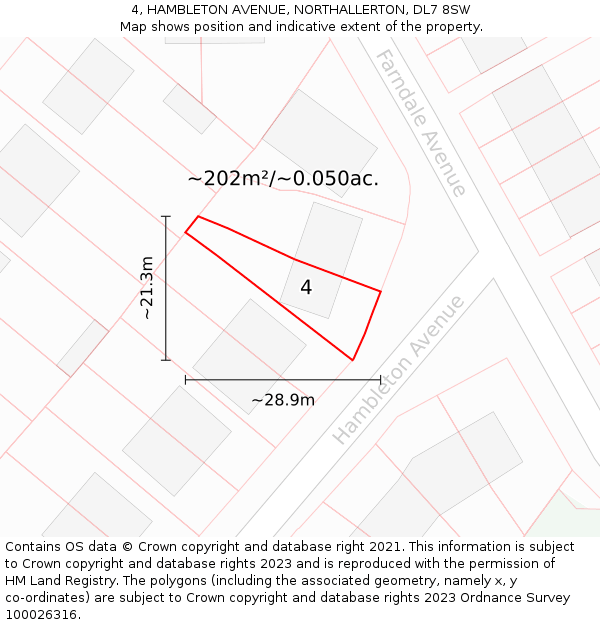 4, HAMBLETON AVENUE, NORTHALLERTON, DL7 8SW: Plot and title map