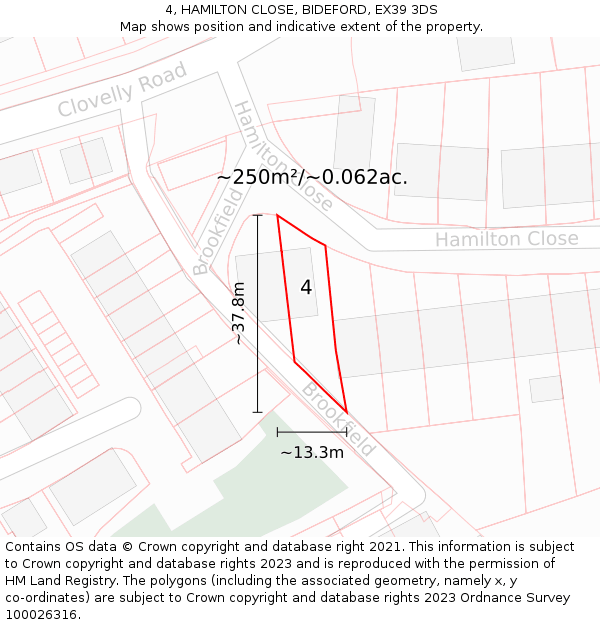 4, HAMILTON CLOSE, BIDEFORD, EX39 3DS: Plot and title map