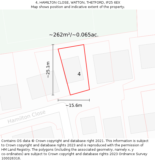 4, HAMILTON CLOSE, WATTON, THETFORD, IP25 6EX: Plot and title map