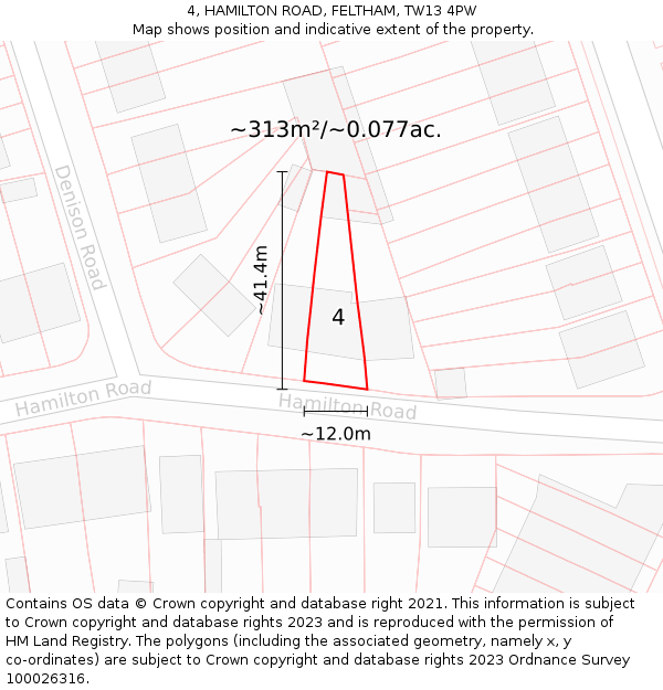 4, HAMILTON ROAD, FELTHAM, TW13 4PW: Plot and title map