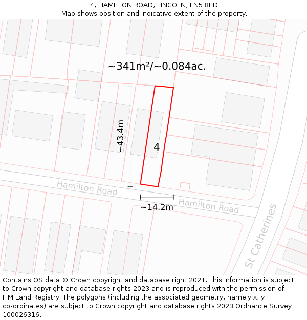 4, HAMILTON ROAD, LINCOLN, LN5 8ED: Plot and title map