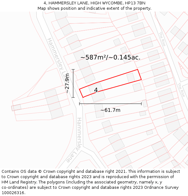 4, HAMMERSLEY LANE, HIGH WYCOMBE, HP13 7BN: Plot and title map