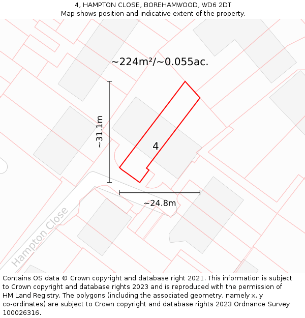 4, HAMPTON CLOSE, BOREHAMWOOD, WD6 2DT: Plot and title map