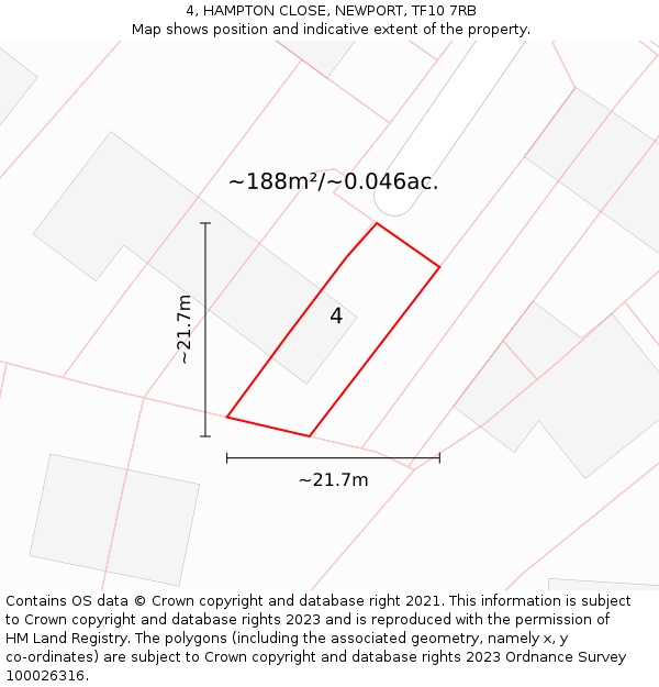 4, HAMPTON CLOSE, NEWPORT, TF10 7RB: Plot and title map