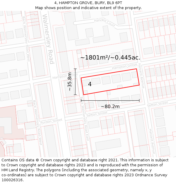 4, HAMPTON GROVE, BURY, BL9 6PT: Plot and title map