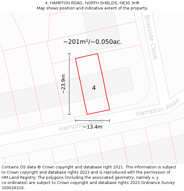 4, HAMPTON ROAD, NORTH SHIELDS, NE30 3HR: Plot and title map