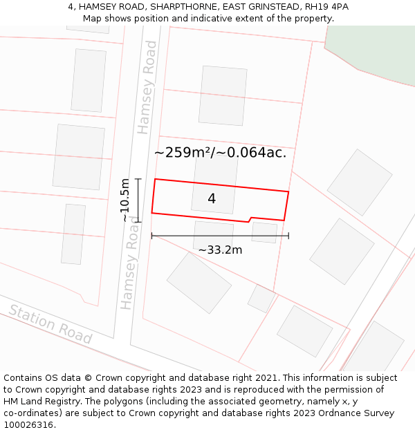 4, HAMSEY ROAD, SHARPTHORNE, EAST GRINSTEAD, RH19 4PA: Plot and title map