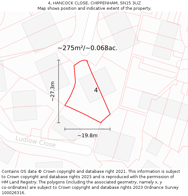 4, HANCOCK CLOSE, CHIPPENHAM, SN15 3UZ: Plot and title map