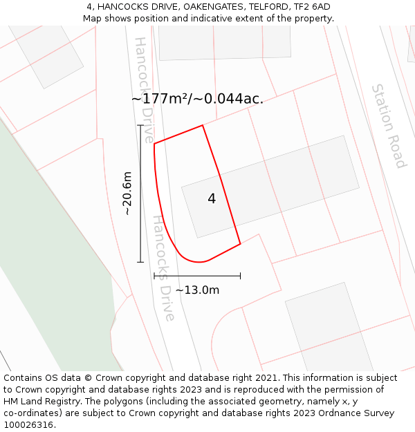 4, HANCOCKS DRIVE, OAKENGATES, TELFORD, TF2 6AD: Plot and title map