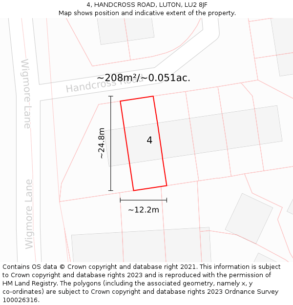 4, HANDCROSS ROAD, LUTON, LU2 8JF: Plot and title map