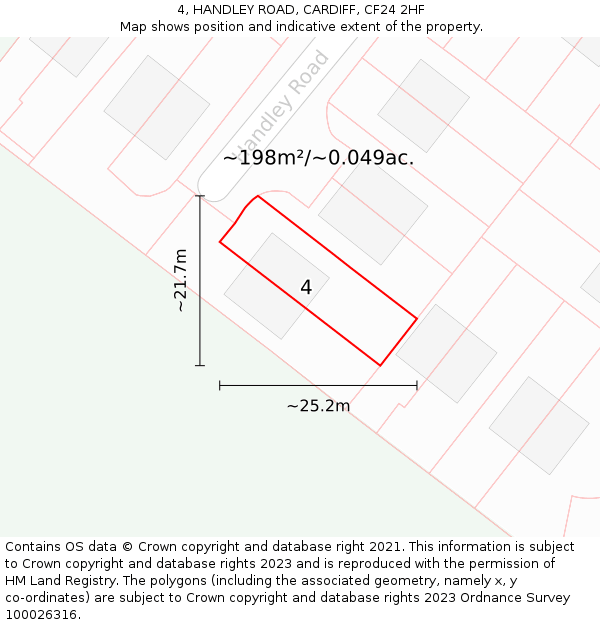 4, HANDLEY ROAD, CARDIFF, CF24 2HF: Plot and title map