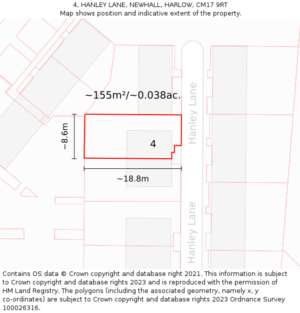 4, HANLEY LANE, NEWHALL, HARLOW, CM17 9RT: Plot and title map