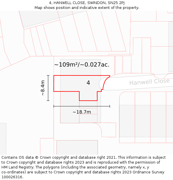 4, HANWELL CLOSE, SWINDON, SN25 2PJ: Plot and title map