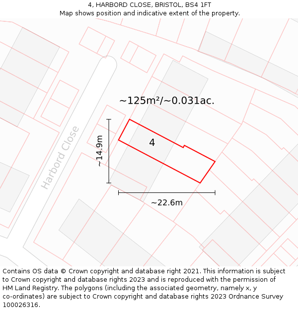 4, HARBORD CLOSE, BRISTOL, BS4 1FT: Plot and title map