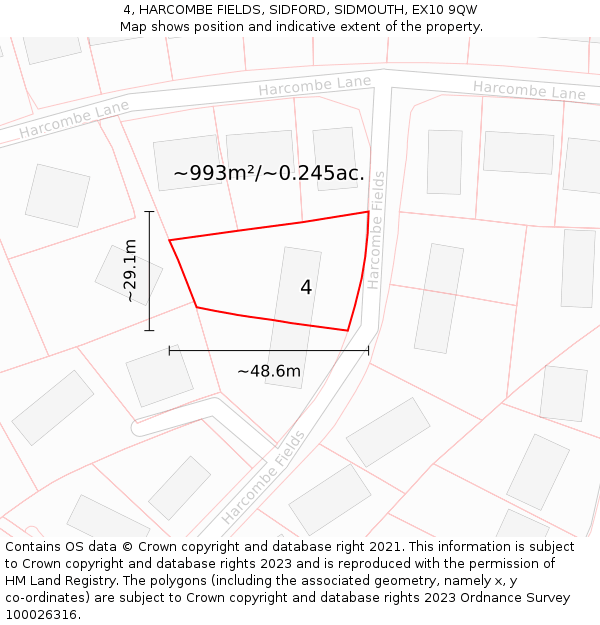4, HARCOMBE FIELDS, SIDFORD, SIDMOUTH, EX10 9QW: Plot and title map