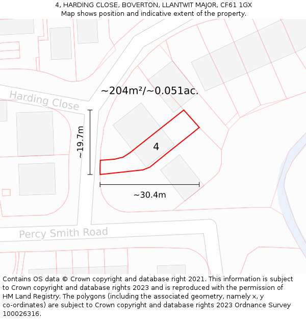 4, HARDING CLOSE, BOVERTON, LLANTWIT MAJOR, CF61 1GX: Plot and title map