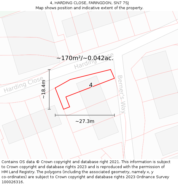 4, HARDING CLOSE, FARINGDON, SN7 7SJ: Plot and title map