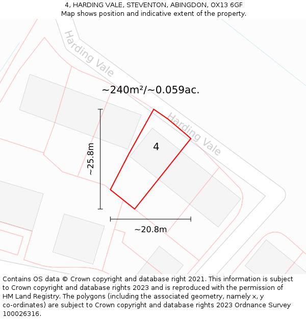4, HARDING VALE, STEVENTON, ABINGDON, OX13 6GF: Plot and title map