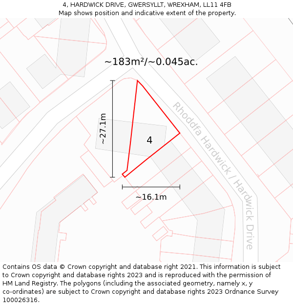4, HARDWICK DRIVE, GWERSYLLT, WREXHAM, LL11 4FB: Plot and title map