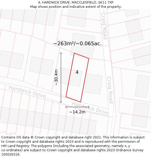 4, HARDWICK DRIVE, MACCLESFIELD, SK11 7XP: Plot and title map
