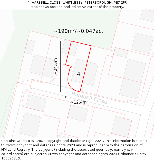 4, HAREBELL CLOSE, WHITTLESEY, PETERBOROUGH, PE7 2FR: Plot and title map