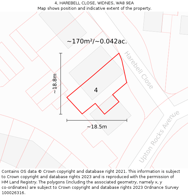 4, HAREBELL CLOSE, WIDNES, WA8 9EA: Plot and title map