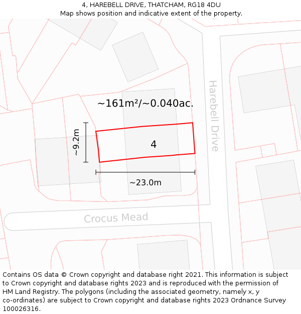 4, HAREBELL DRIVE, THATCHAM, RG18 4DU: Plot and title map